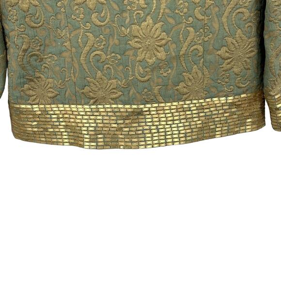 Soft Surroundings green gold floral brocade embellished evening blazer jacket S - Picture 7 of 16